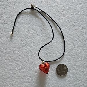 Red Heart Glass Pendant Necklace on Black Cord